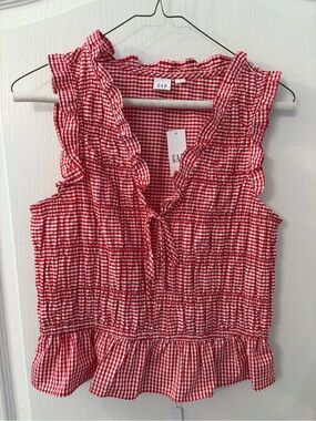 GAP Red and White Gingham Ruffle Tie-Front Camisole